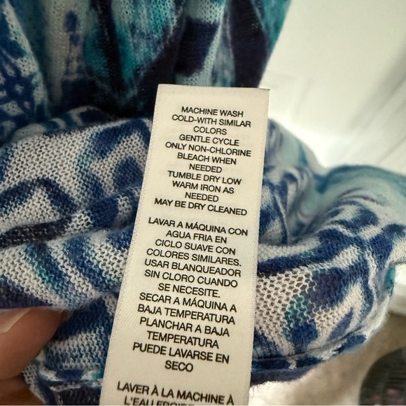 Chico's Blue Watercolor Open Front Cardigan Size 3/XL Thin Lightweight Linen - Picture 4 of 6